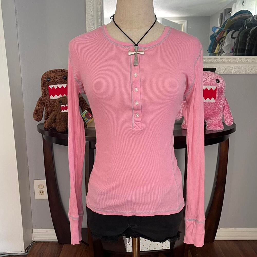 Y2k pink henley long sleeve